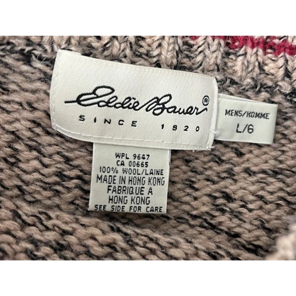 Vintage Eddie Bauer Men's L 100% Wool Crewneck Sweater Hong Kong - Picture 9 of 9